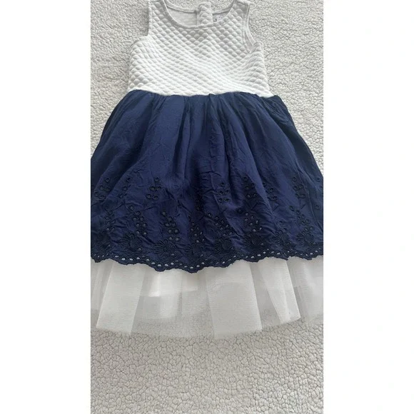 Girl's Blue & White Tulle Dress Fancy Bow Formal Size 5 Sleeveless Flower Party - Picture 5 of 13